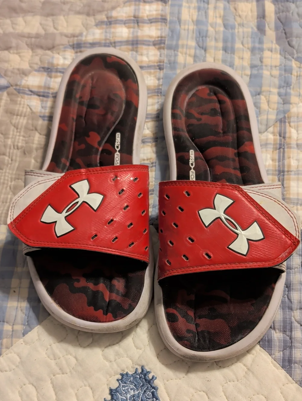 Under Armour Red and White Mens' Adjustable Slide Sandals